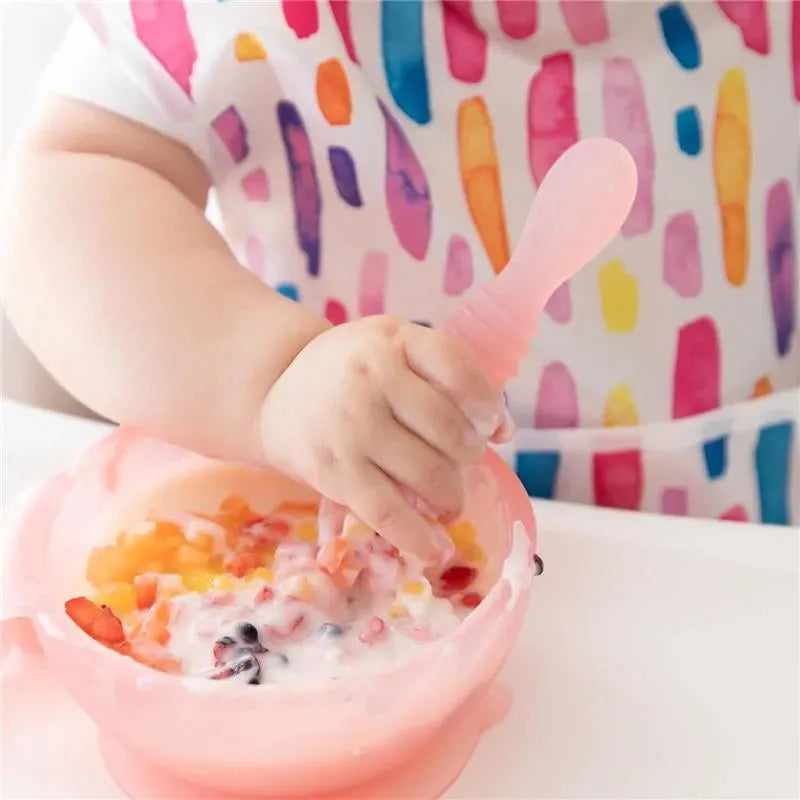 Bumkins - Silicone Feeding Set with Suction for Baby and Toddler, Pink Jelly Image 5