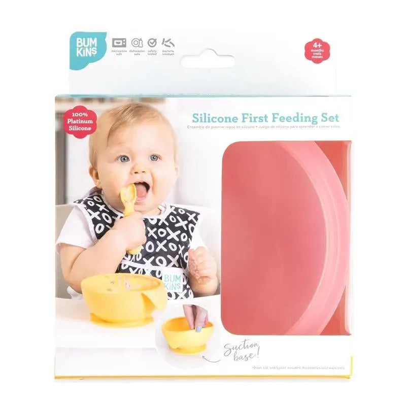 Bumkins - Silicone Feeding Set with Suction for Baby and Toddler, Pink Jelly Image 6