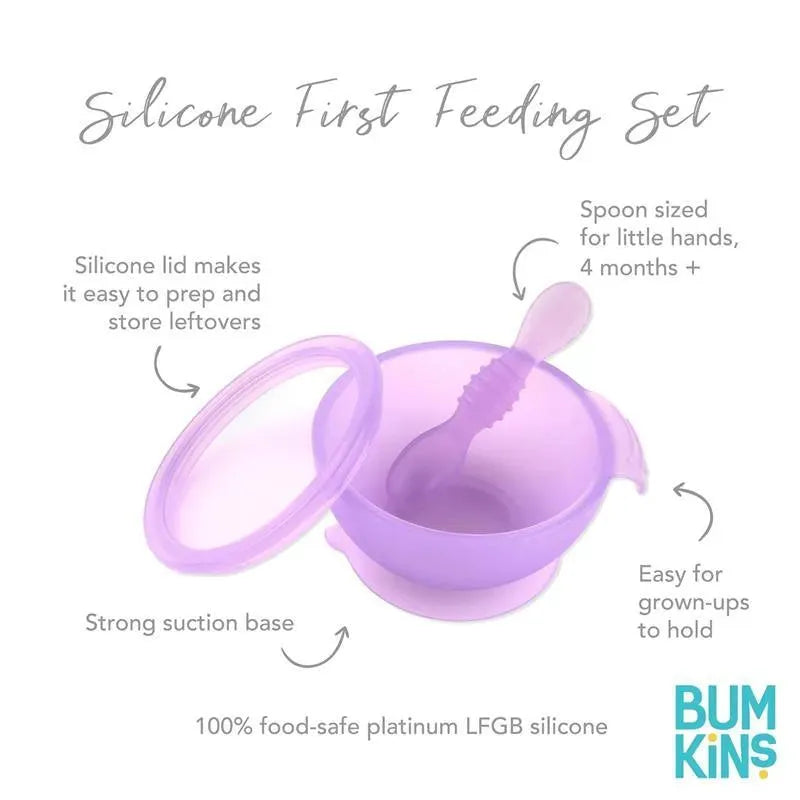 Bumkins - Silicone Feeding Set with Suction for Baby and Toddler, Purple Jelly Image 3