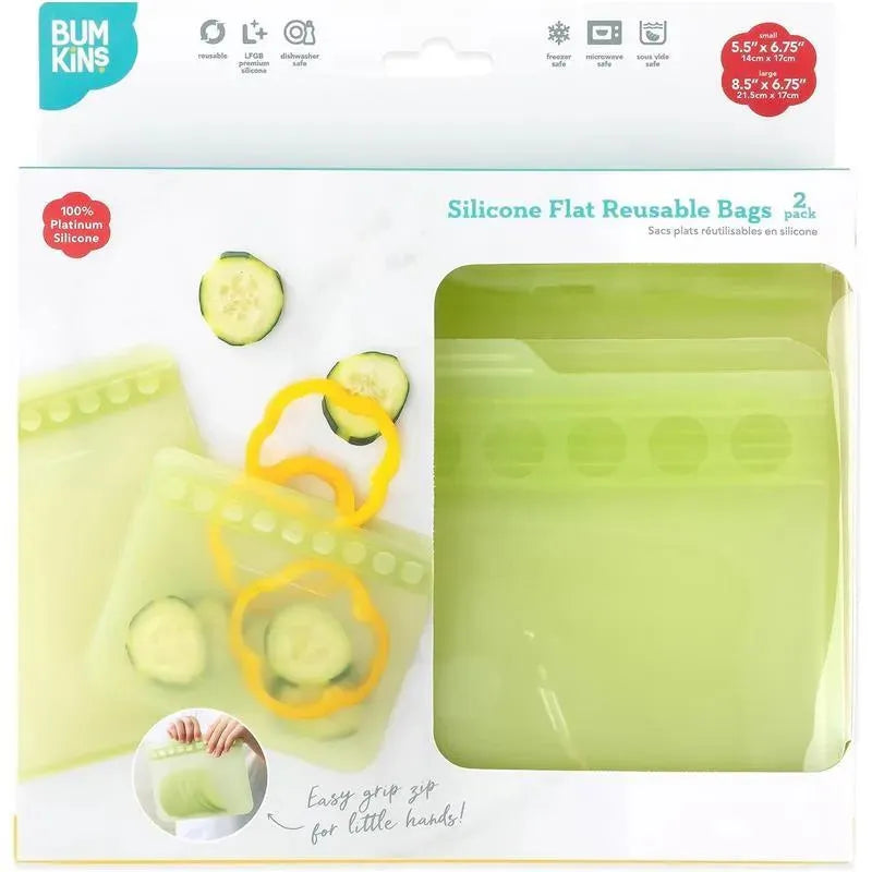 Bumkins - Silicone Reusable Sandwich and Snack Bags, Green Sage Image 6