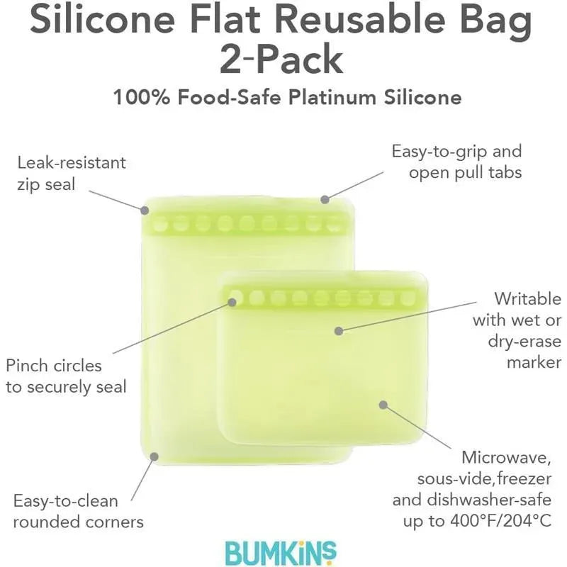 Bumkins - Silicone Reusable Sandwich and Snack Bags, Green Sage Image 7