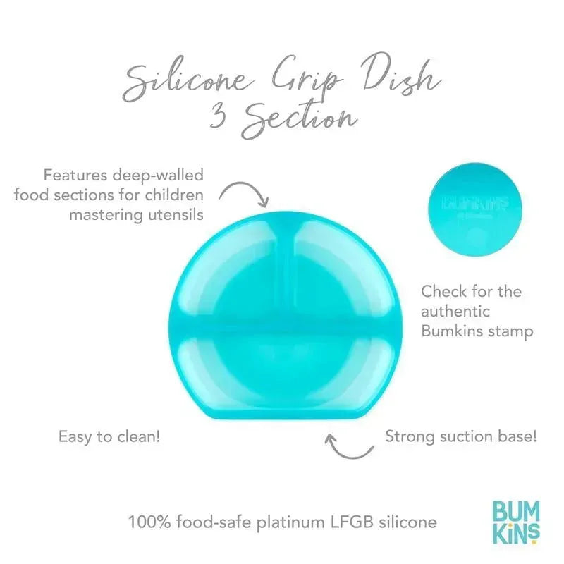 Bumkins - Toddler and Baby Suction Plate, Silicone Divided Grip Dish, Blue Jelly Image 2