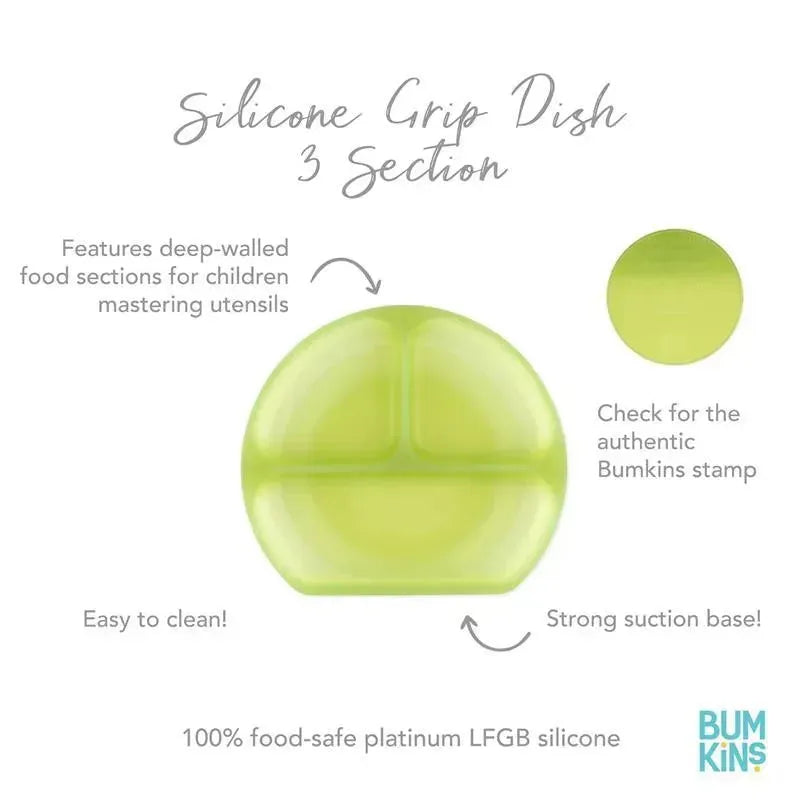 Bumkins - Toddler and Baby Suction Plate, Silicone Divided Grip Dish, Green Jelly Image 3