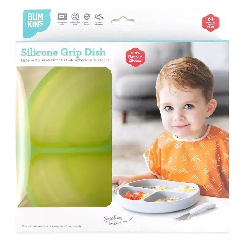 Bumkins - Toddler and Baby Suction Plate, Silicone Divided Grip Dish, Green Jelly Image 4