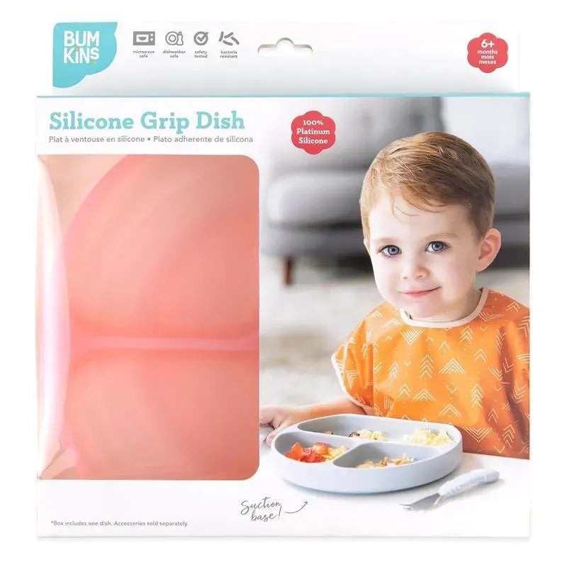 Bumkins - Toddler and Baby Suction Plate, Silicone Divided Grip Dish, Pink Jelly Image 5