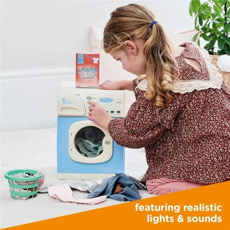 Casdon Blue Electronic Washer Machine Toy with Spinning Drum Lights and Sound Effects for Children Aged 3 plus