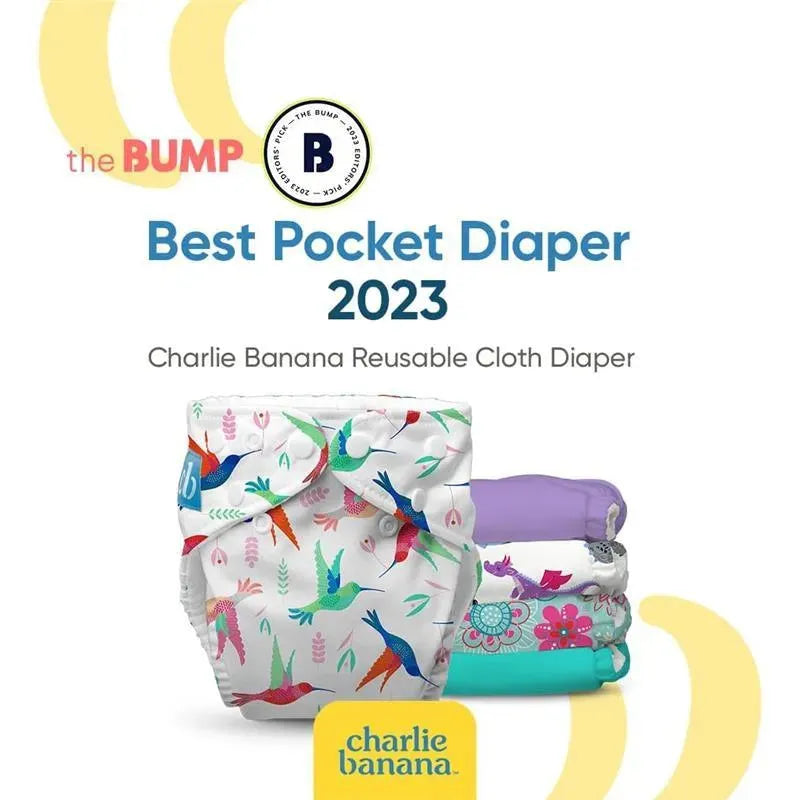 Charlie Banana - Reusable Washable Cloth Diaper, Adjustable Newborn Size, Blue Image 2