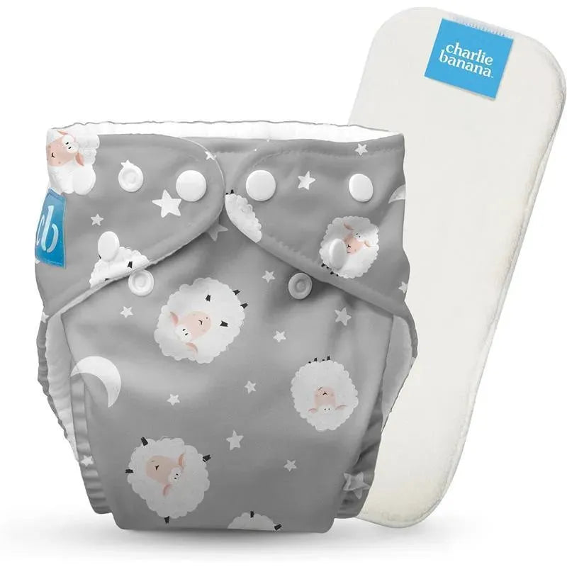 Charlie Banana - Reusable Washable Cloth Diaper, Adjustable One Size, Sweet Dreams On Grey Image 1