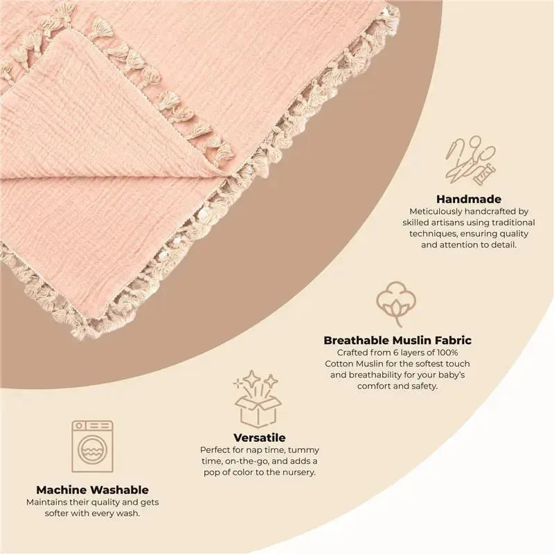 Crane - 6-Layer Muslin Blanket, Desert Rose Image 2