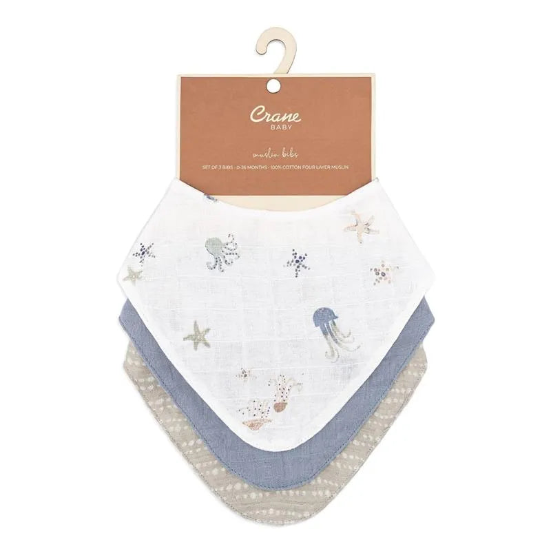 Crane Bedding - Cove 3-Pc. Muslin Bib Set, Ocean Life Image 5