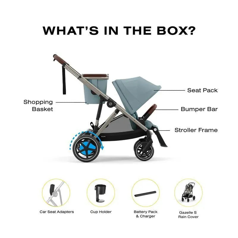 Cybex - Egazelle S Single-to-Double Stroller, Taupe Frame/Stormy Blue Image 3