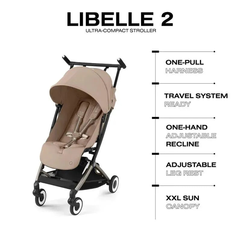 Cybex - Libelle Lightweight Travel Baby Stroller with Ultra Compact Carry On Fold, Almond Beige Image 2