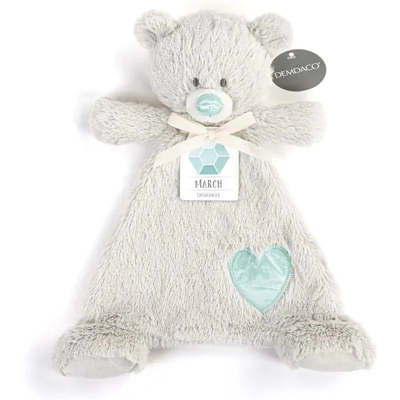 DEMDACO - Birthstone Color Aquamarine and Grey, Stuffed Animal Blankie Bear March Image 3