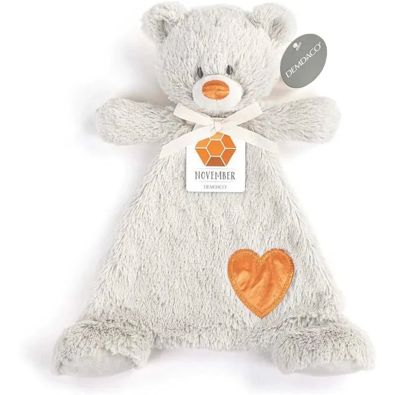 DEMDACO - Birthstone Color Citrine and Grey, Stuffed Animal Blankie Bear November Image 1