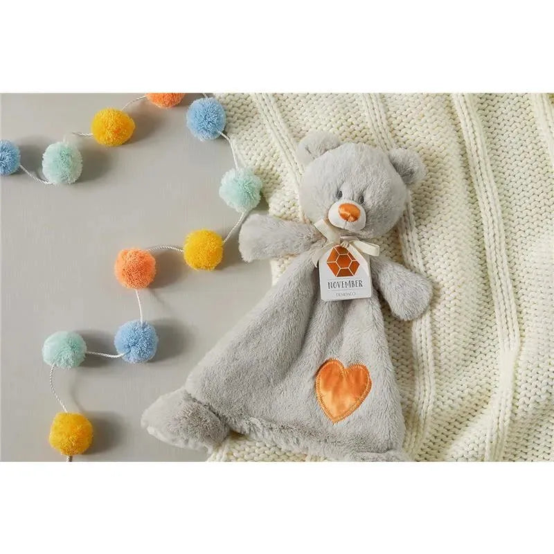 DEMDACO - Birthstone Color Citrine and Grey, Stuffed Animal Blankie Bear November Image 6