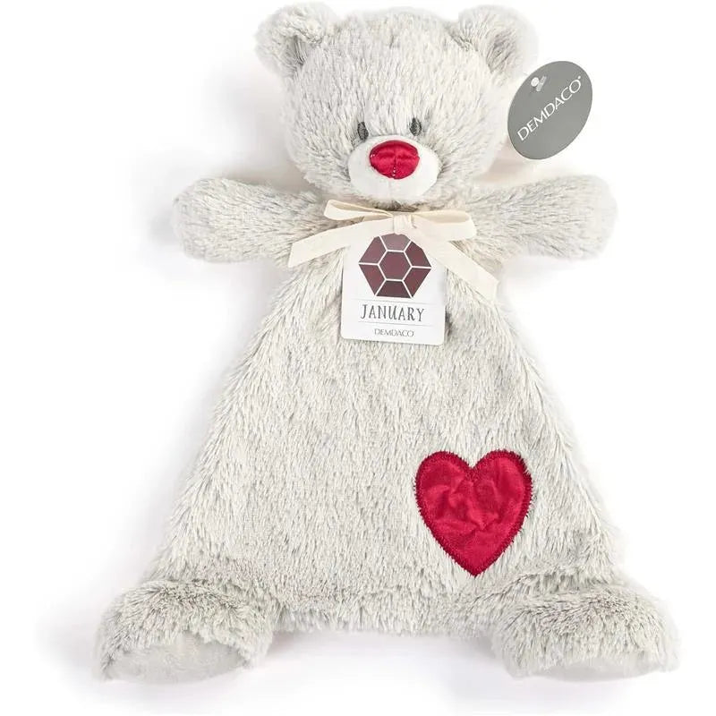 DEMDACO - Birthstone Color Garnet and Grey, Stuffed Animal Blankie Bear January Image 1