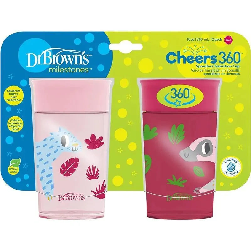 Dr Brown - Milestones Cheers 360 Transition Sippy Cup, Pink Leopard and Red Lemur, 10 oz, 2 Pack Image 6