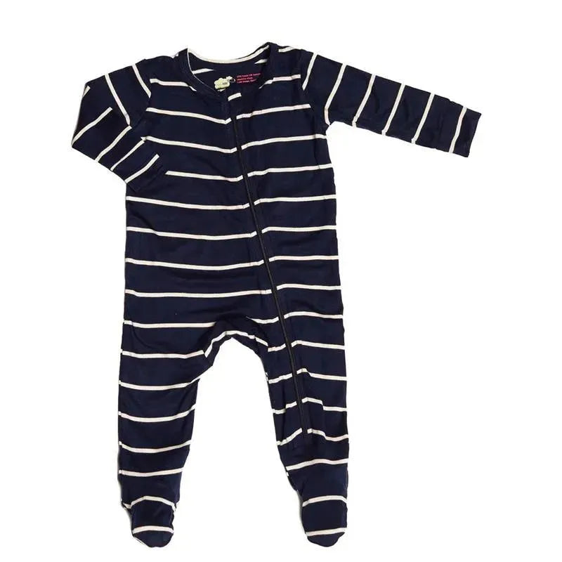 Everly Grey - Baby Grey Footie, 3-6 Months, Navy Stripe Image 1