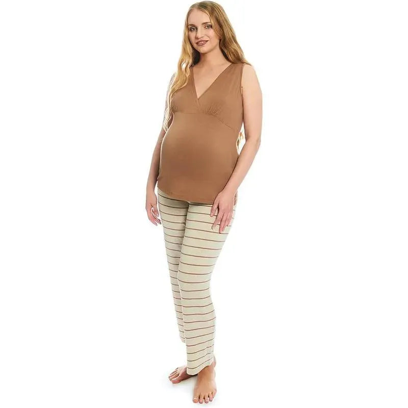 Everly Grey - Maternity and Nursing PJ Pant Set for Mom and Baby, Mocha Stripe, Small Image 3