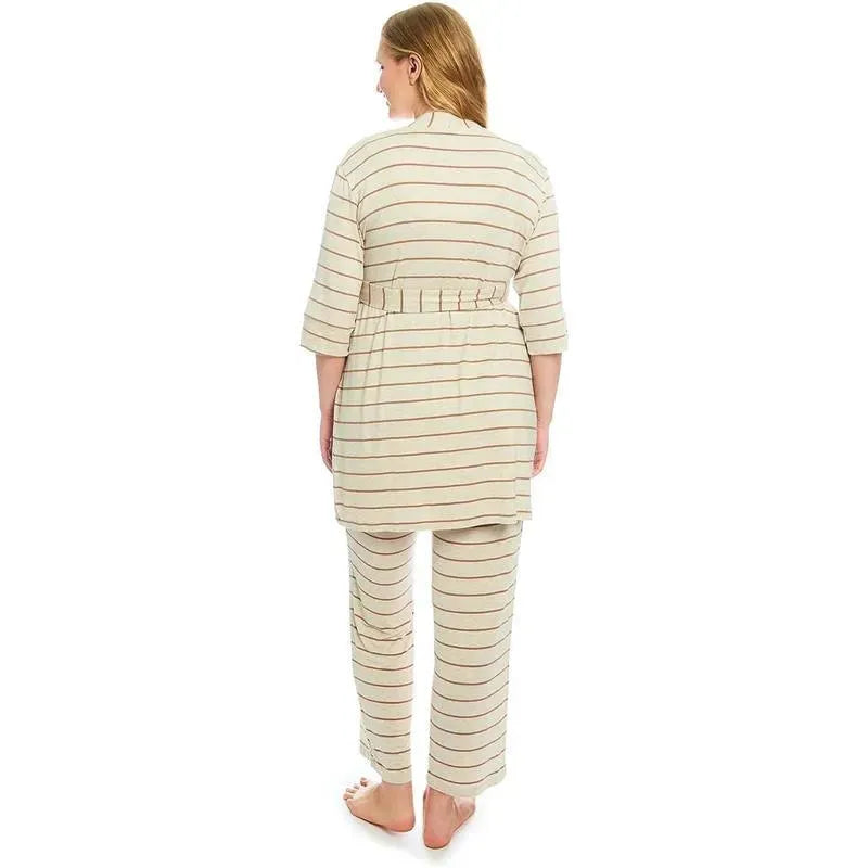 Everly Grey - Maternity and Nursing PJ Pant Set for Mom and Baby, Mocha Stripe, Small Image 5