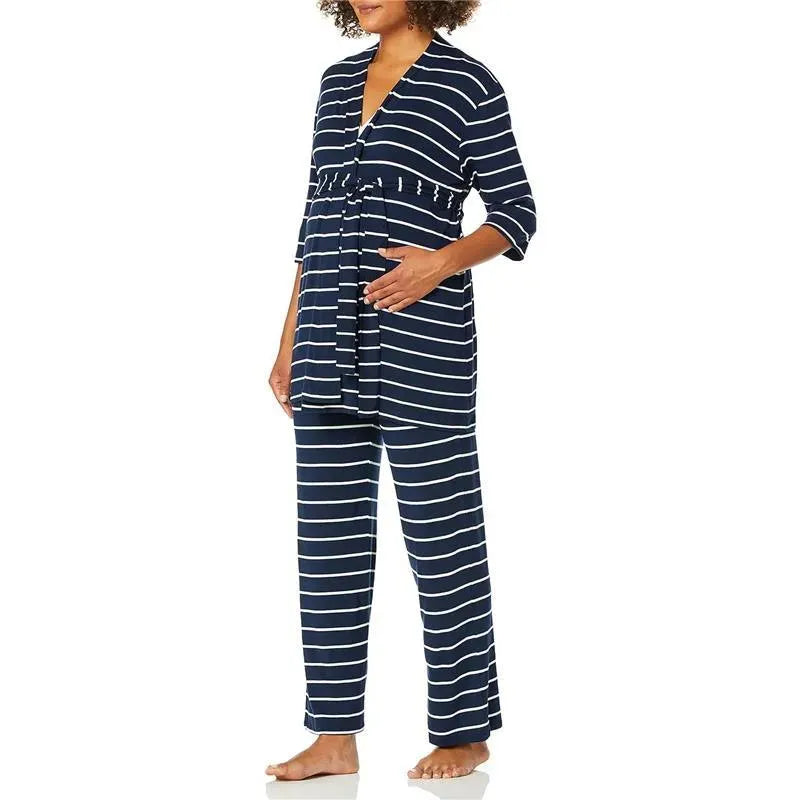 Everly Grey - Maternity and Nursing PJ Pant Set for Mom and Baby, Navy Stripe, Large Image 2