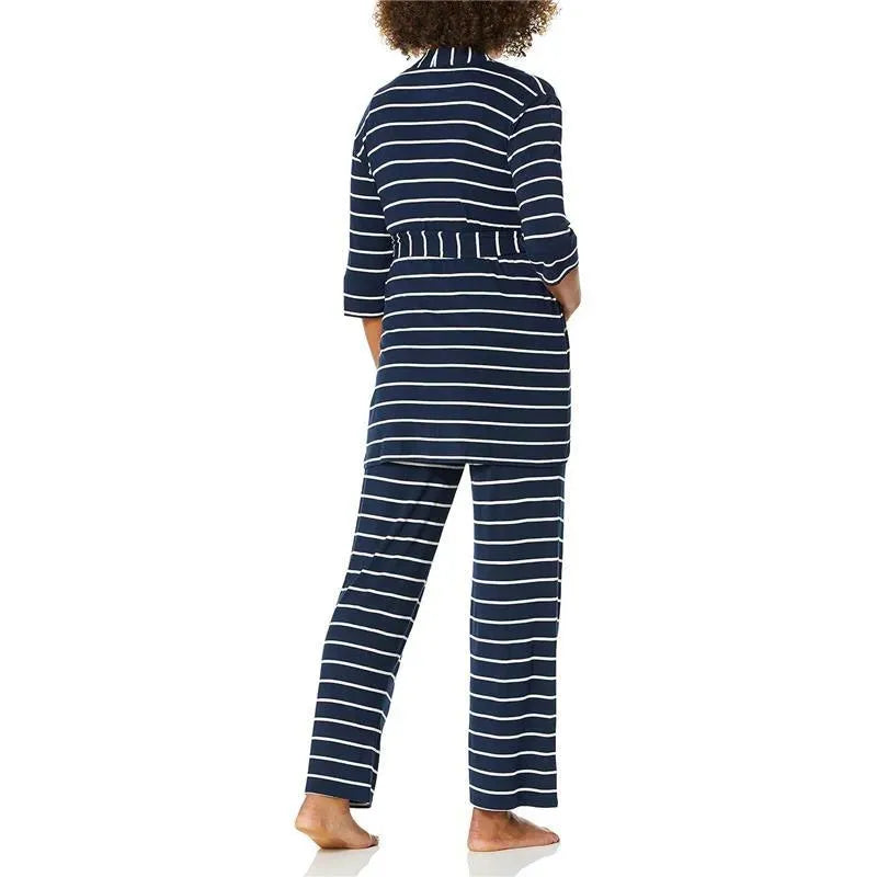 Everly Grey - Maternity and Nursing PJ Pant Set for Mom and Baby, Navy Stripe, Small Image 3