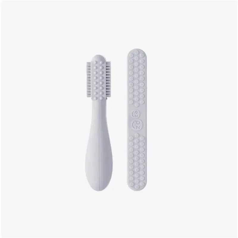 Ezpz - Baby-Led™ Toothbrush + Sensory Tongue Depressor Dual Pack, Pewter Image 1