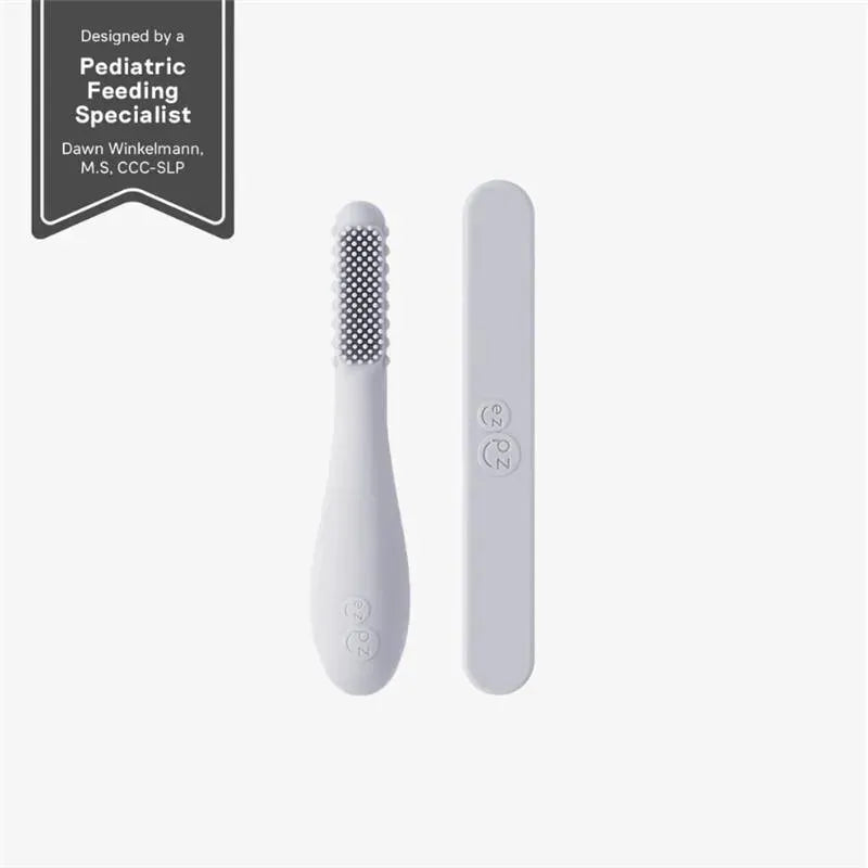 Ezpz - Baby-Led™ Toothbrush + Sensory Tongue Depressor Dual Pack, Pewter Image 2