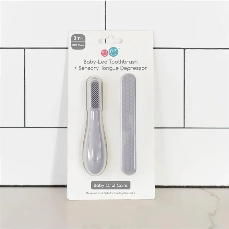 Ezpz - Baby-Led™ Toothbrush + Sensory Tongue Depressor Dual Pack, Pewter Image 3