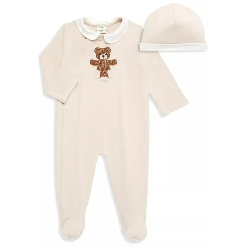 Fendi Baby - Baby Girl's FF Teddy Bear Footie & Beanie Set Image 1