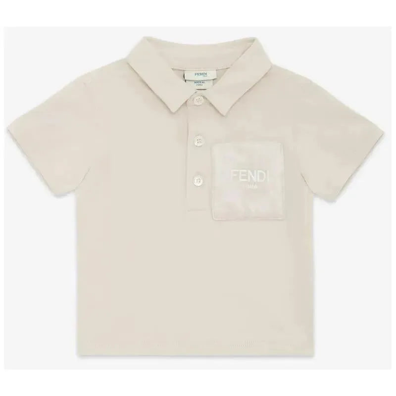 Fendi Baby - Beige Cotton Jersey Baby Polo Shirt with Chest Pocket Image 1