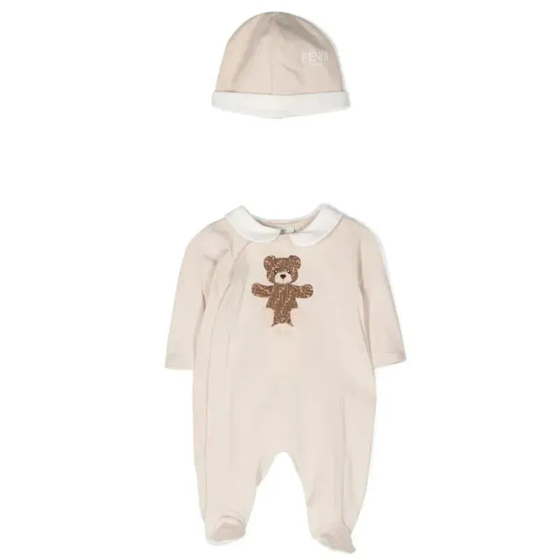 Fendi Baby - Footie With Allover Ff Bear Patch & Hat Image 1