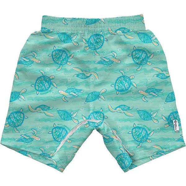 Green Sprouts - Easy-Change Eco Swim Trunks, Seafoam Hawksbill Turtle