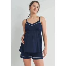 Hello Miz - Cami Tank Top & Shorts Maternity Loungewear Set, Navy Image 1