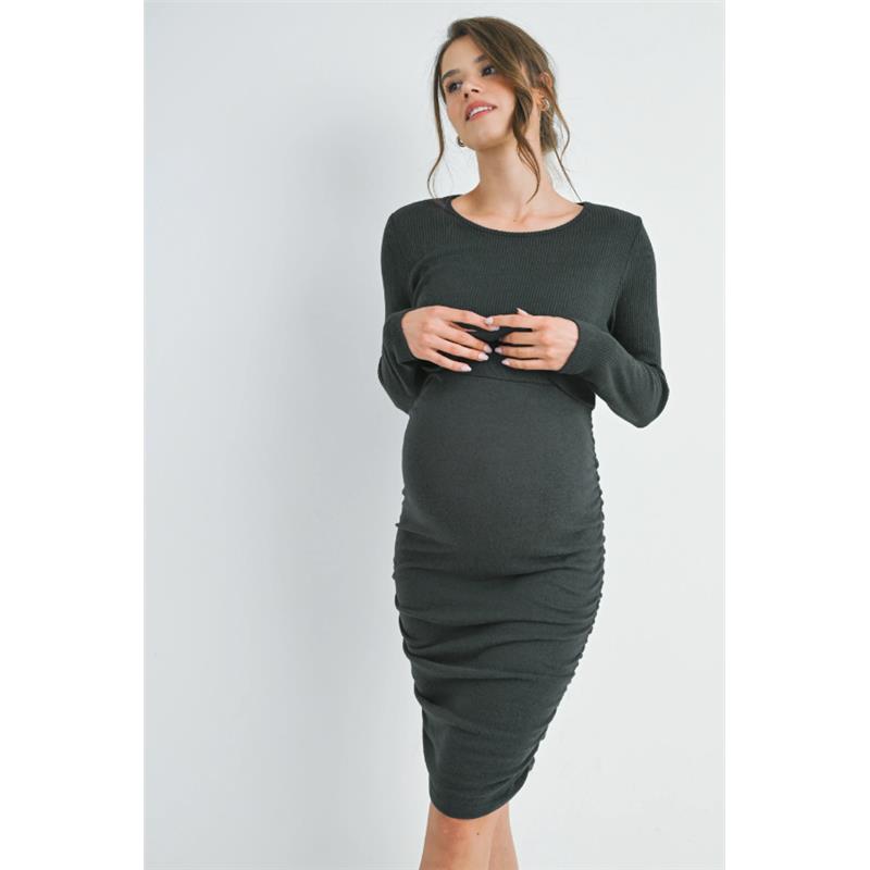 Hello Miz - Double Layer Ruched Nursing Dress, Dark Green Image 1