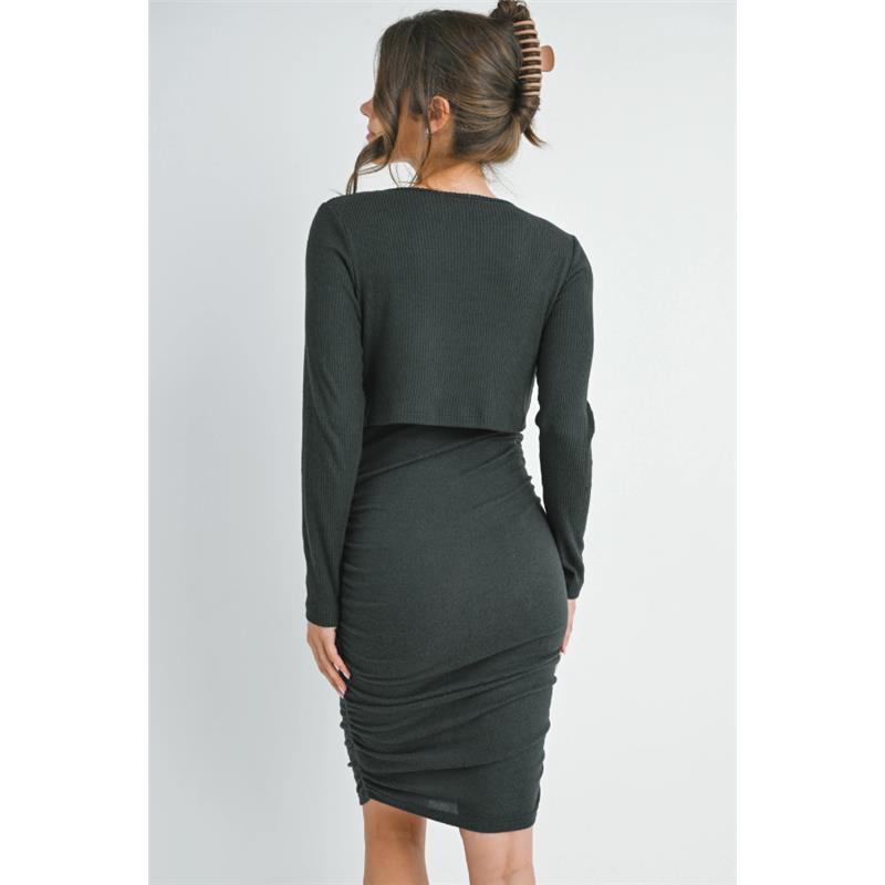 Hello Miz - Double Layer Ruched Nursing Dress, Dark Green Image 4