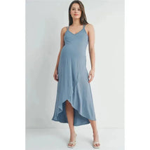 Hello Miz - High-Low Cross Back Maternity Midi Dress, Chambray Image 1