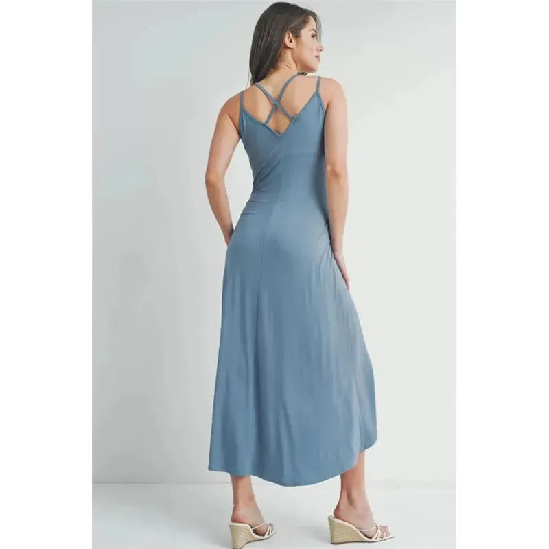 Hello Miz - High-Low Cross Back Maternity Midi Dress, Chambray Image 3