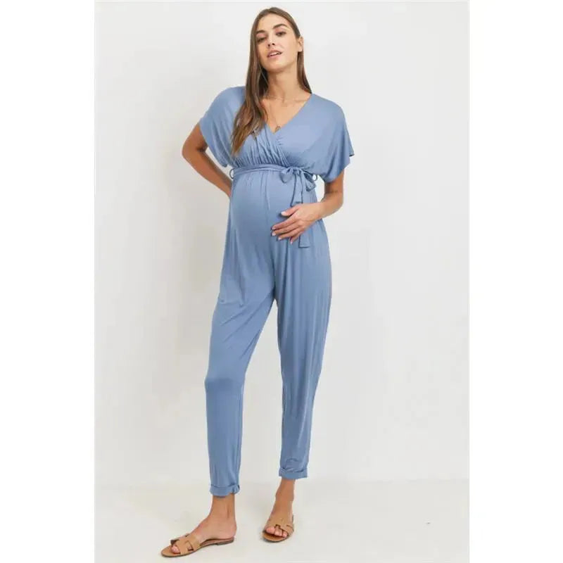 Hello Miz - Kimono Sleeve Maternity Nursing Jogger Jumpsuit, Denim Image 1