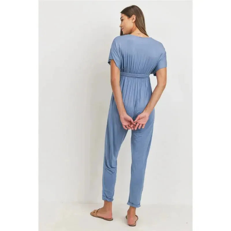 Hello Miz - Kimono Sleeve Maternity Nursing Jogger Jumpsuit, Denim Image 3