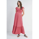 Hello Miz - Off The Shoulder Maternity Ruffled Maxi Dress, Dark Rose Image 2