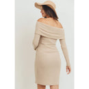 Hello Miz - Ribbed Off The Shoulder Bodycon Maternity Dress, Sand Image 2