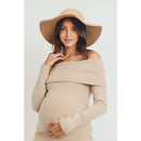 Hello Miz - Ribbed Off The Shoulder Bodycon Maternity Dress, Sand Image 3