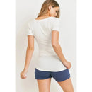 Hello Miz - Ruched High V-Neck Short Sleeve Maternity T-Shirt, Ivory Image 3