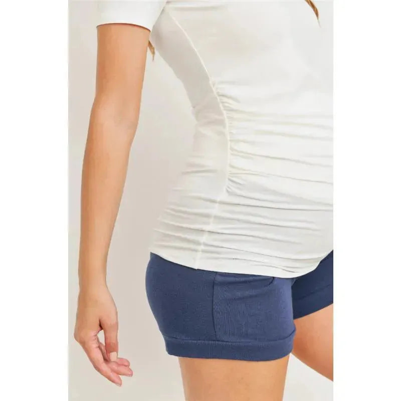 Hello Miz - Ruched High V-Neck Short Sleeve Maternity T-Shirt, Ivory Image 4