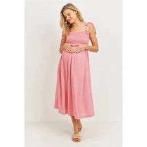 Hello Miz - Smocked Tie-Shoulder Maternity Midi Dress, Pink Image 2