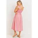 Hello Miz - Smocked Tie-Shoulder Maternity Midi Dress, Pink Image 4