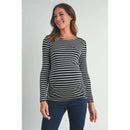 Hello Miz - Striped Button Trim Long Sleeve Maternity Top, Black Image 2