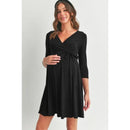 Hello Miz - Surplice Quarter Sleeve Nursing Waist Tie Dress, Black Image 1