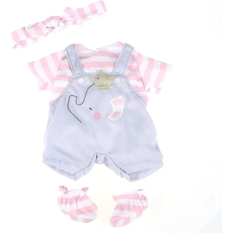 JC Toys - Berenguer Boutique Baby Doll Outfit, Gray Overall Shorts with Pink Stripes, Ages 2+  Image 1